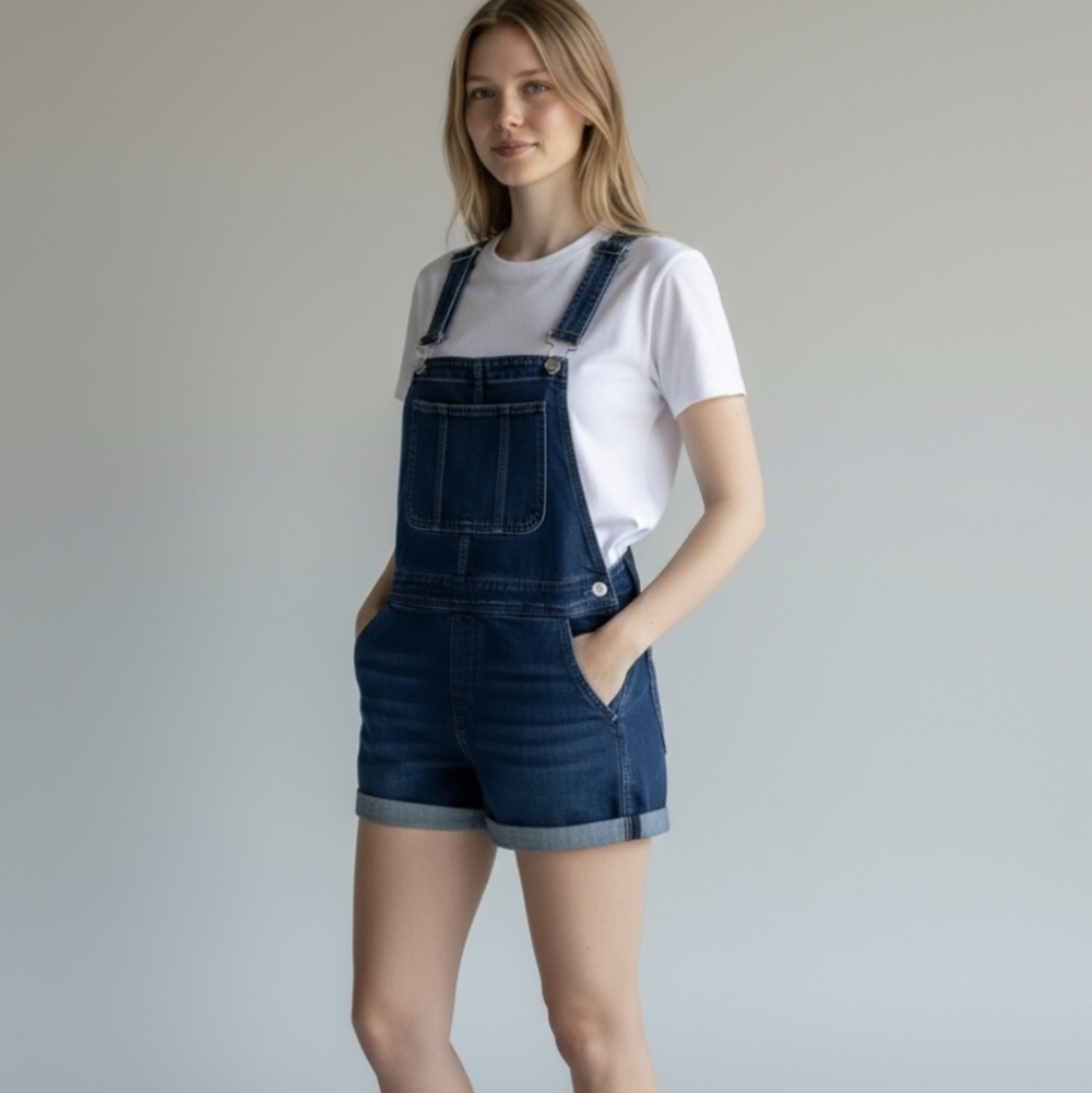 Y2k Blue Shortalls Casual Adjustable Straps Bib Design Rachel Green Vibes sz S - Picture 7 of 8